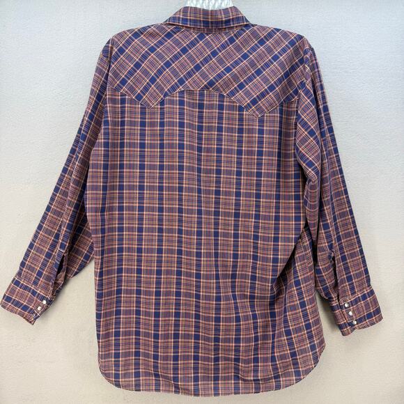 Levi Strauss & Co Shirt Men's XL Red Blue Plaid Western Cut Pearl Snaps Vintage - Picture 2 of 10